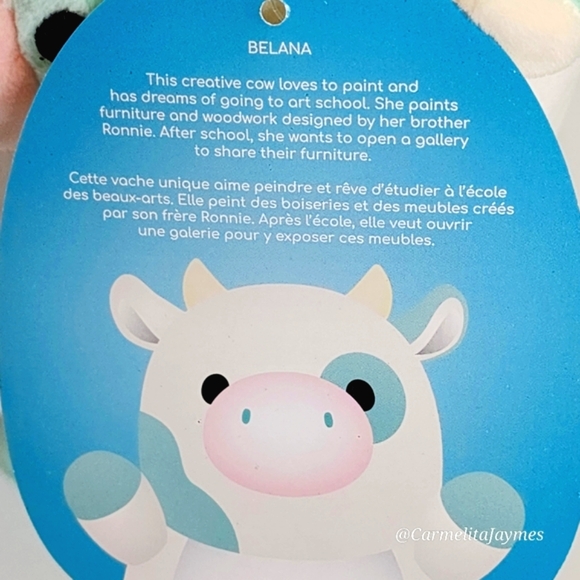 BELANA 🐮 O.G 2021 Blue & Cream Cow HugMee w Fur Belly Original Squishmallow NWT - Picture 4 of 9
